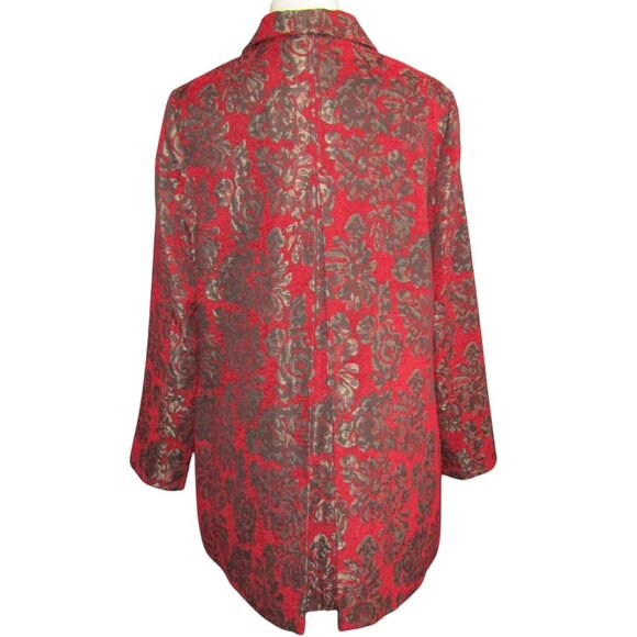 Chicos Red Metallic Tapestry Brocade Topper Coat Womens M 1 Regal Whimsygoth - Picture 6 of 9